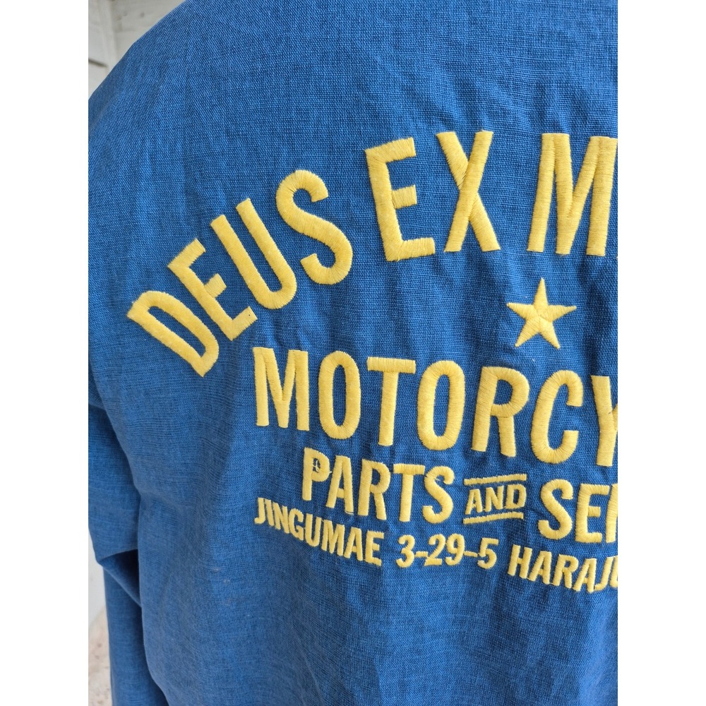 Deus Ex Machina Mens Blue Canvas Moto Jacket Embroidered Logo Snap Front XXL - Picture 12 of 16
